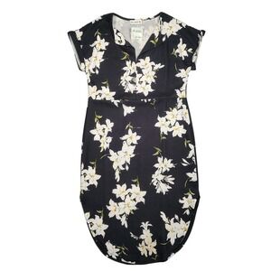 Elings T-Shirt Dress Women Medium Black Floral Lily Print Polyester Spandex